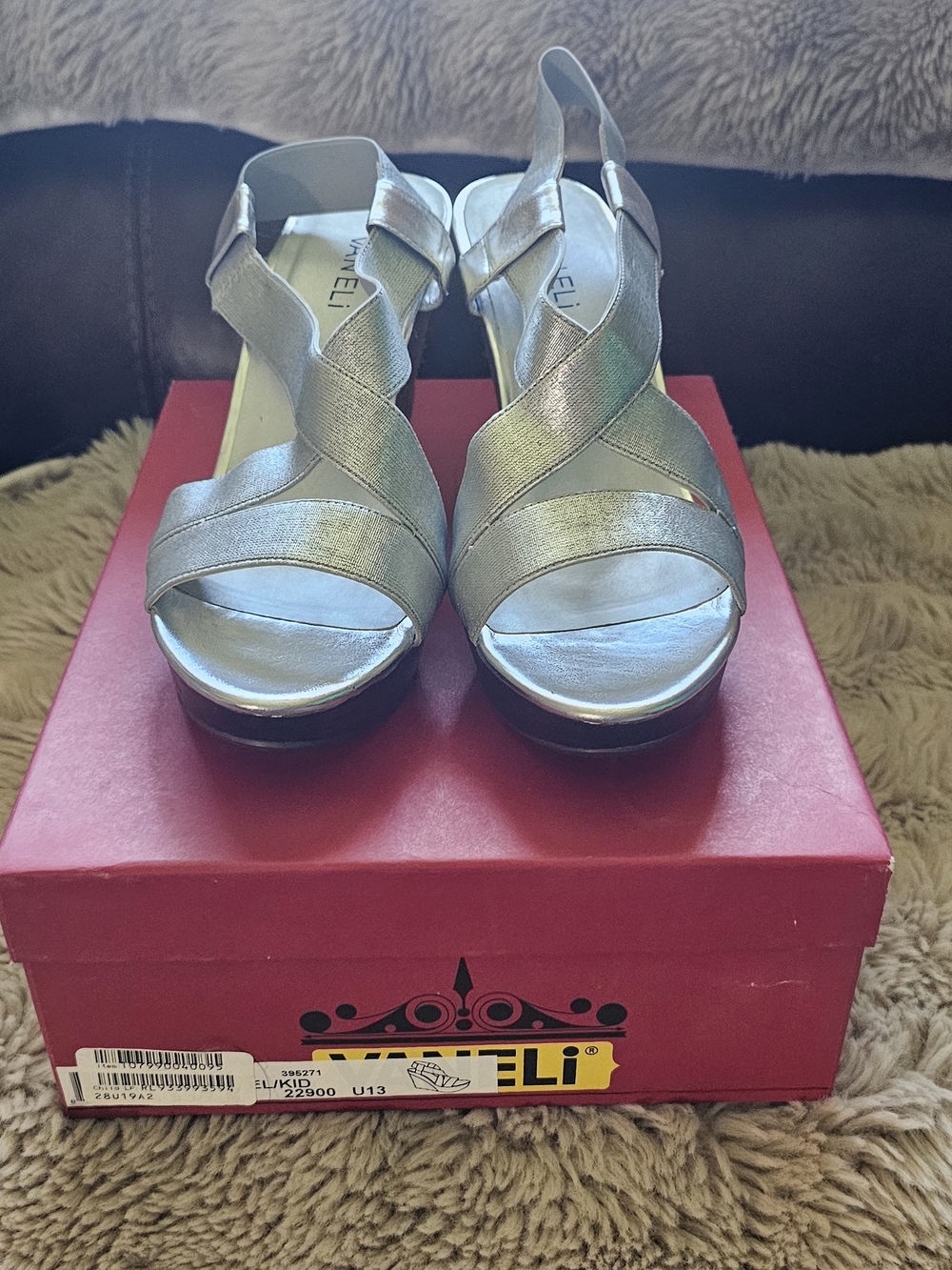 Anyi Lu Metallic Silver Crisscross Slingback Wedge Sandals